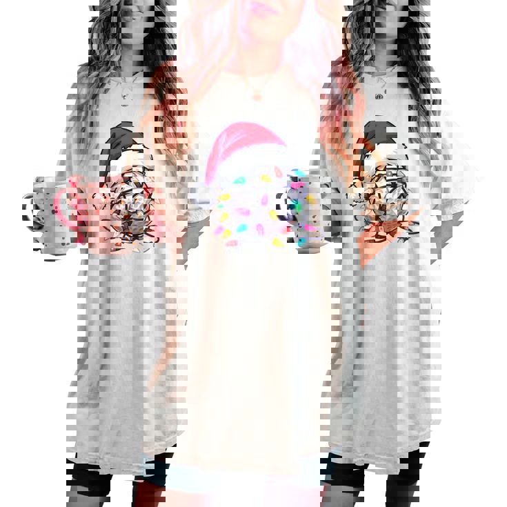 Golf Ball Santa Hat Christmas Golfing Xmas Lights Tri-Blend Women's Oversized Comfort T-shirt