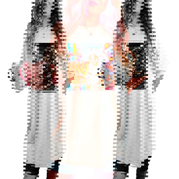 かわいい ダックスフンド 犬 ピザ 面白い 男の子 女の子 コスチューム 大人 ミーム レディースオーバーサイズコンフォートTシャツ