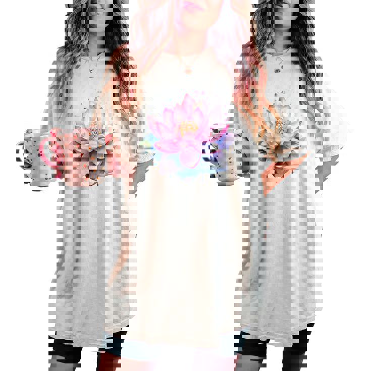 蓮の花 ユリパッド、自然、花、ビューティーアート レディースオーバーサイズコンフォートTシャツ