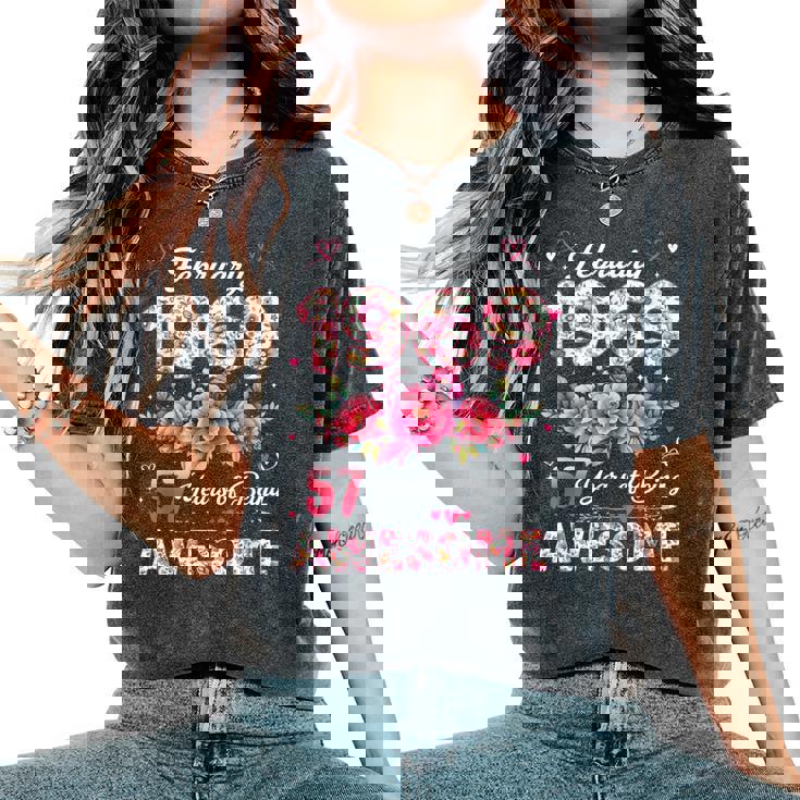 57歳 1969年2月 花柄 57歳 誕生日 男性 女性 レディースオーバーサイズコンフォートTシャツ