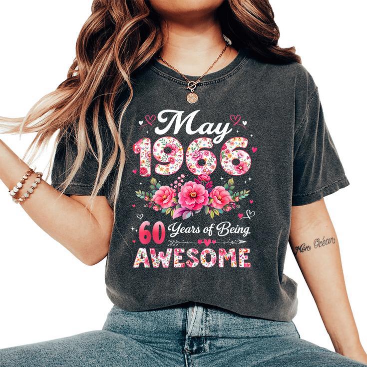 60歳 1966年5月 花柄 60歳 誕生日 男性 女性 レディースオーバーサイズコンフォートTシャツ
