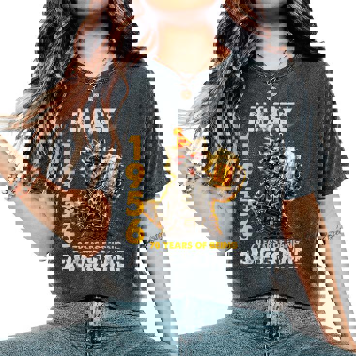 70Th Birthday Raccoon Beer May 1956Intage 70 Years Old レディースオーバーサイズコンフォートTシャツ