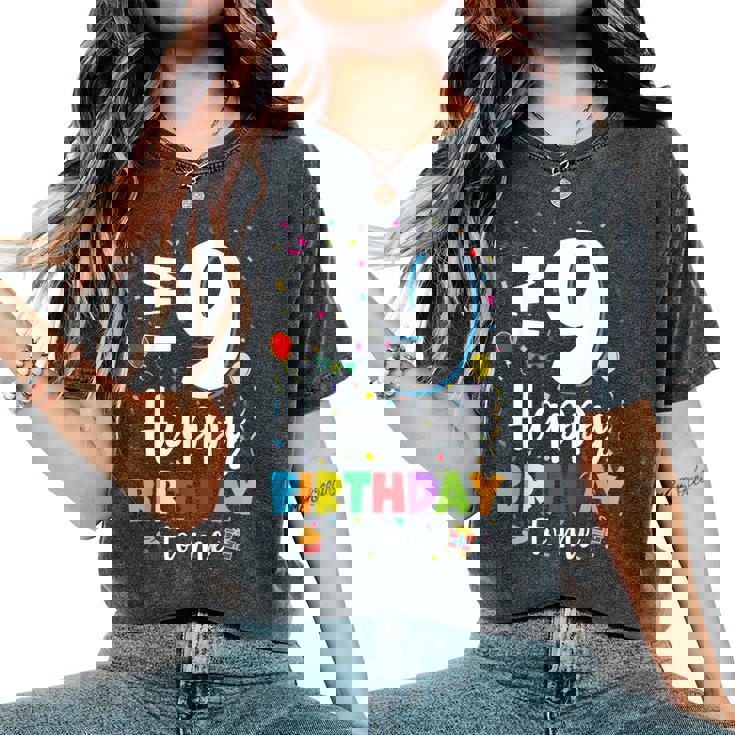 9歳 誕生日 ハッピーバースデー 9歳 男の子 女の子 9歳 レディースオーバーサイズコンフォートTシャツ