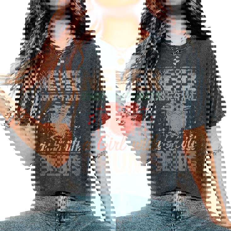 Baterista Instrumento Musical Chica Amante De La Batería Cuello Camiseta extragrande cómoda para mujer