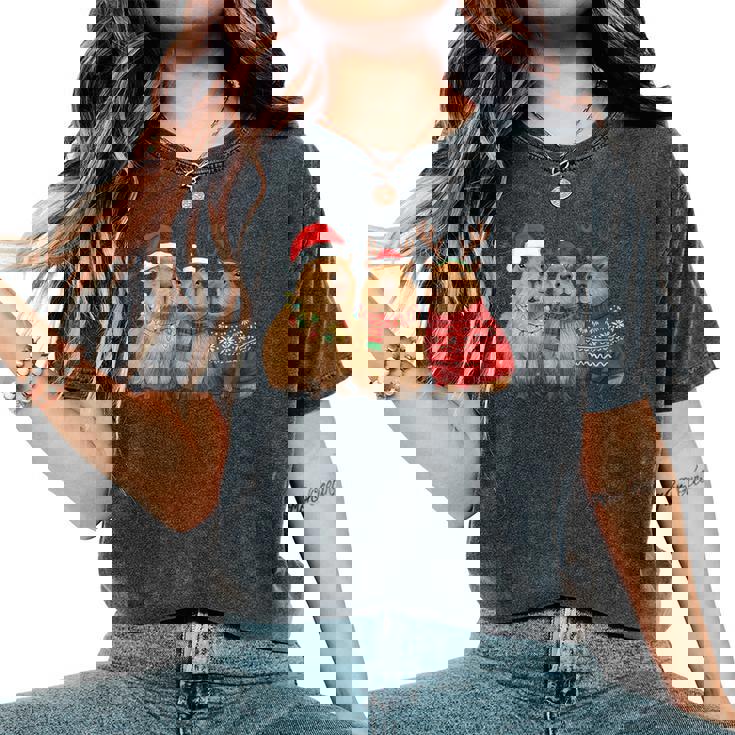 Capybara Christmas Tree Lights Reindeer Santa Hat Xmas Women's Oversized Comfort T-Shirt