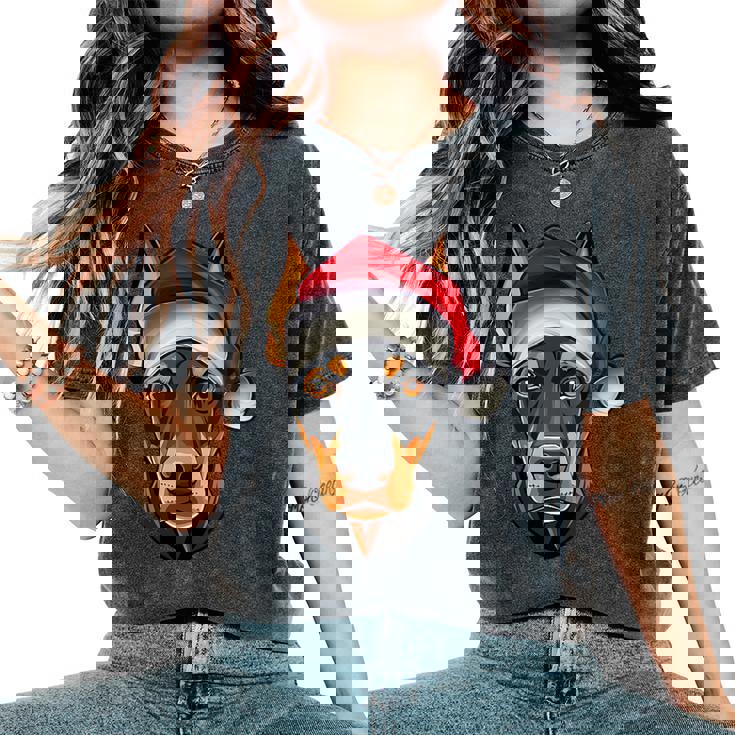 Santa Hat Xmas Pajamas Doberman Pinscher Dog Christmas Women's Oversized Comfort T-Shirt