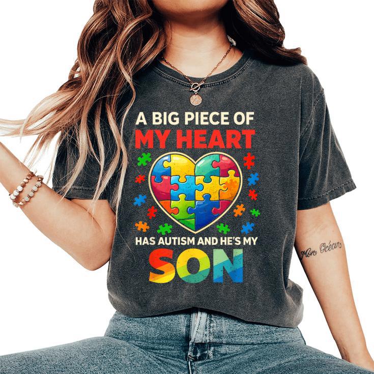 My Heart Has Autism Proud Autism Parent Dad Mom Autism Son Women's Oversized Comfort T-Shirt