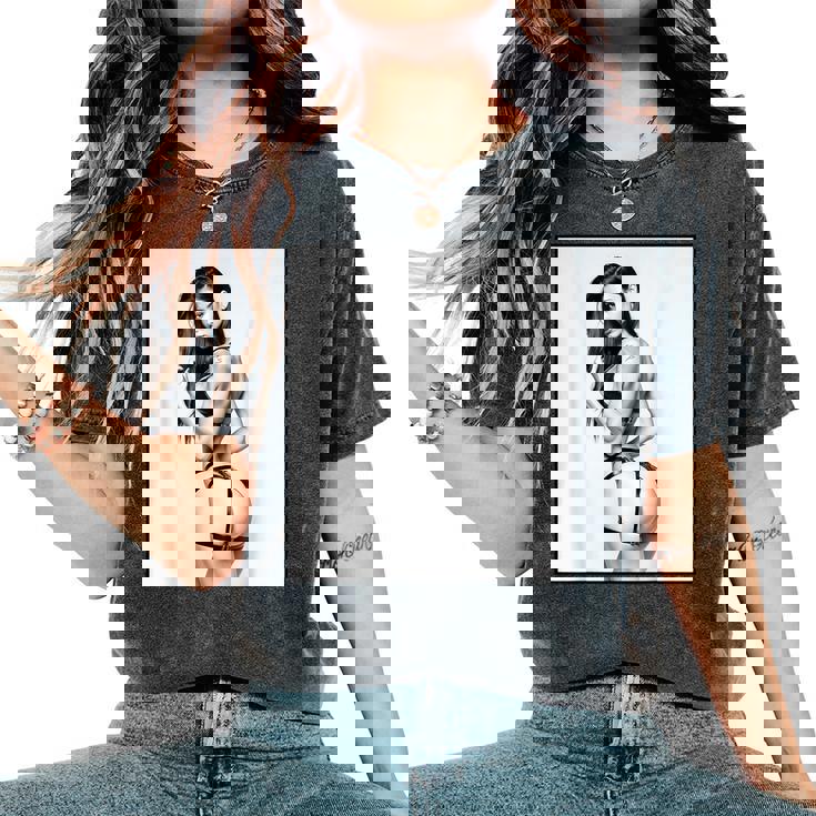 Hot Girl On 男性用 セクシー ブルネット ピンナップガール B&W レディースオーバーサイズコンフォートTシャツ