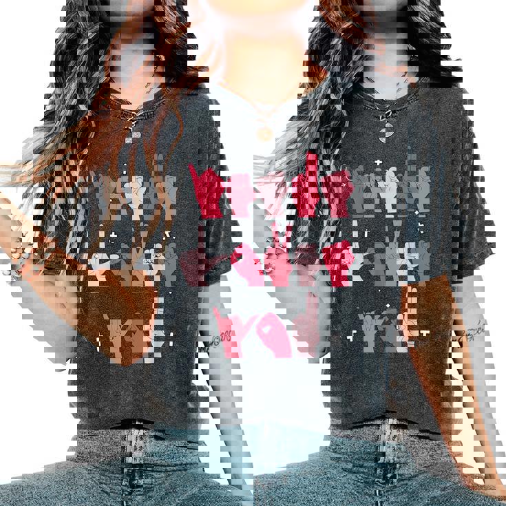 Jesus Loves You ASL Sign Language Christian Valentine Women Women's Oversized Comfort Colors T-Shirt