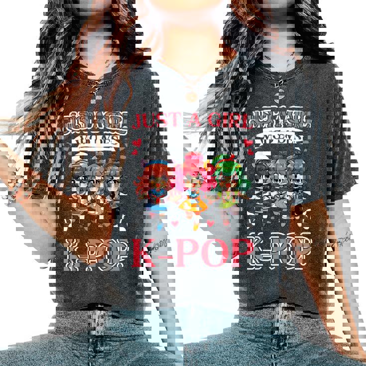 Just A Girl Who Loves K-Pop Fan Korean Music Finger Heart Women's Oversized Comfort T-Shirt