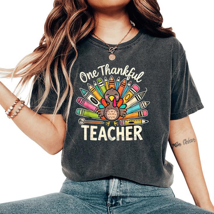 One Thankful Teacher Cute Thanksgiving Turkey School Women's Oversized Comfort T-Shirt