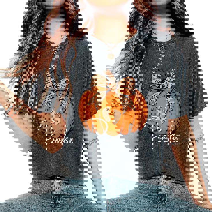 Pregnancy Announcement Growing Little Pumpkin Baby Fall Women's Oversized Comfort Colors T-Shirt