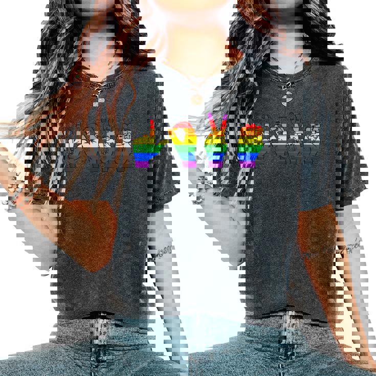 Sign Language Love LGBT Pride Month Rainbow Gay Lesbian Women's Oversized Comfort Colors T-Shirt