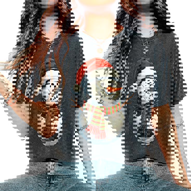 Snowman With Santa Hat Soccer Balls Christmas Women Men Kids Women's Oversized Comfort Colors T-Shirt