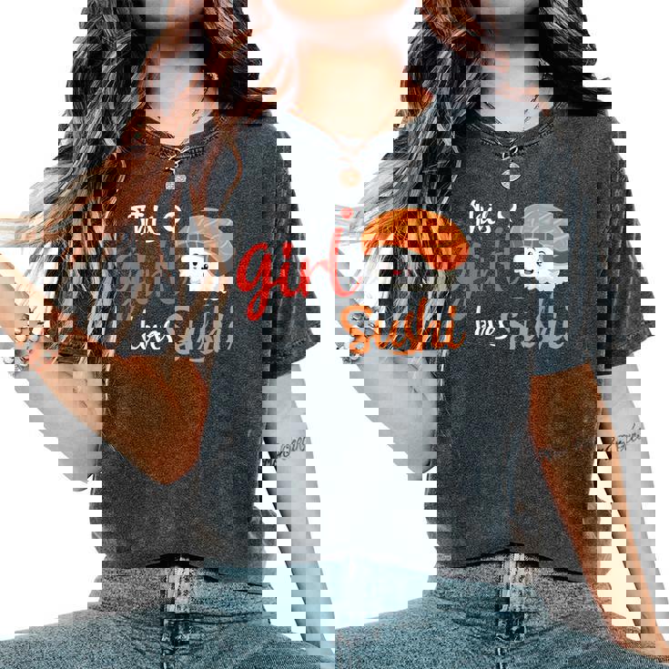 This Girl Lovesushi かわいい フェミニン 食べ物 引用アート レディースオーバーサイズコンフォートTシャツ