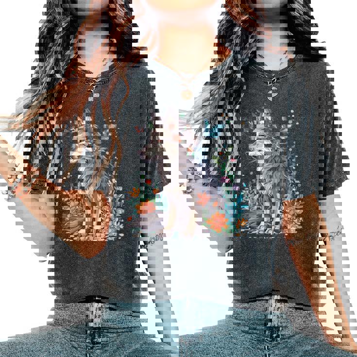 かわいいオオカミ 花 I キッズ オオカミ 長袖tシャツ レディースオーバーサイズコンフォートTシャツ