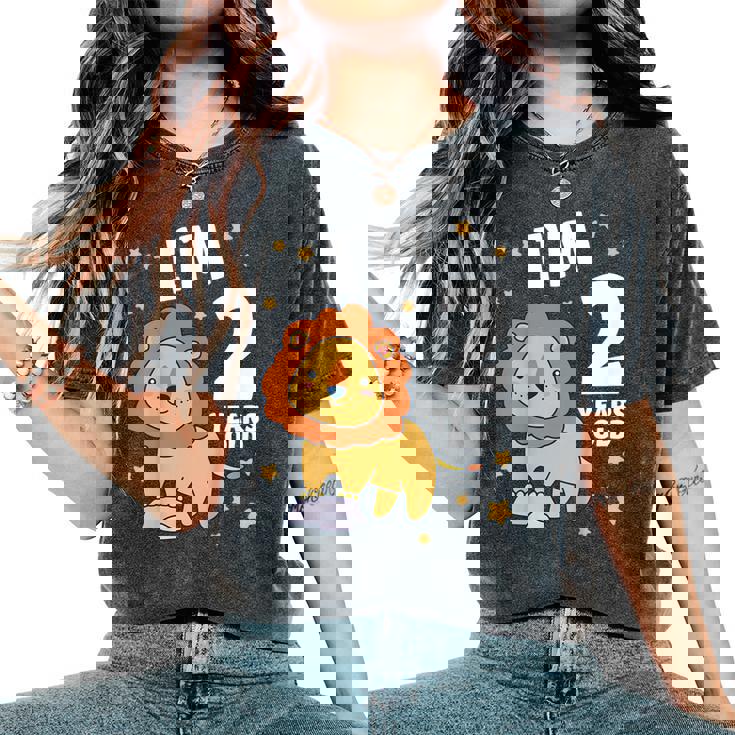 キッズ 2歳の誕生日 ライオン 2歳 男の子 女の子 レディースオーバーサイズコンフォートTシャツ