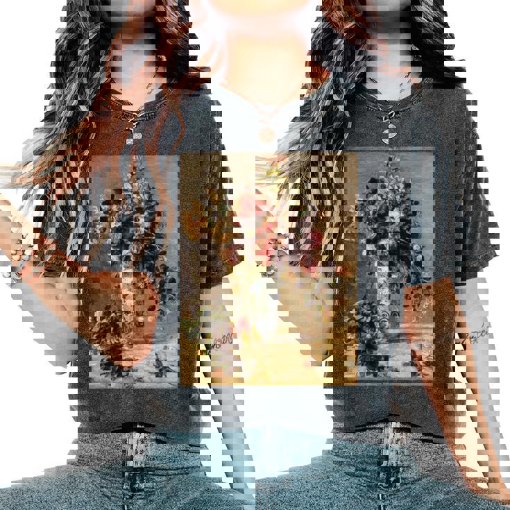 ピエール・オーギュスト ルノワールのバラとジャスミン デルフト花瓶 長袖tシャツ レディースオーバーサイズコンフォートTシャツ