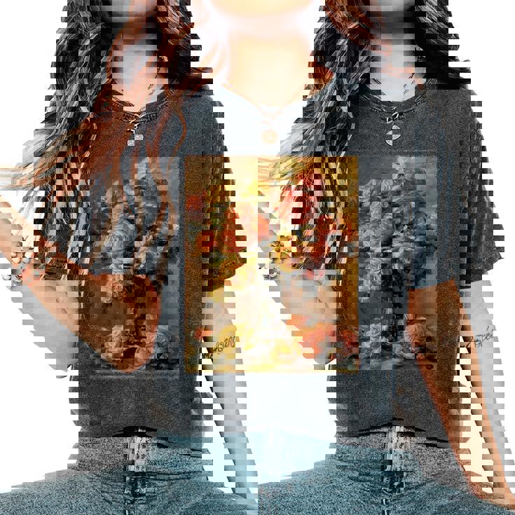 ピエール・オーギュスト・ルノワール作「花瓶の中のバラ」 ガーデンフラワー レディースオーバーサイズコンフォートTシャツ