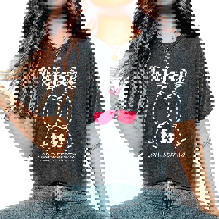 傘寿祝い ワイン好き 酒好き 父 母 男性 女性 80歳お祝いintage Aged To Perfection レディースオーバーサイズコンフォートTシャツ