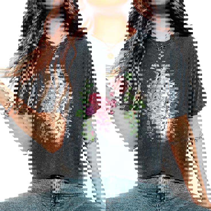 花の解剖学 人間の心とバラ、ボタニカルハート レディースオーバーサイズコンフォートTシャツ