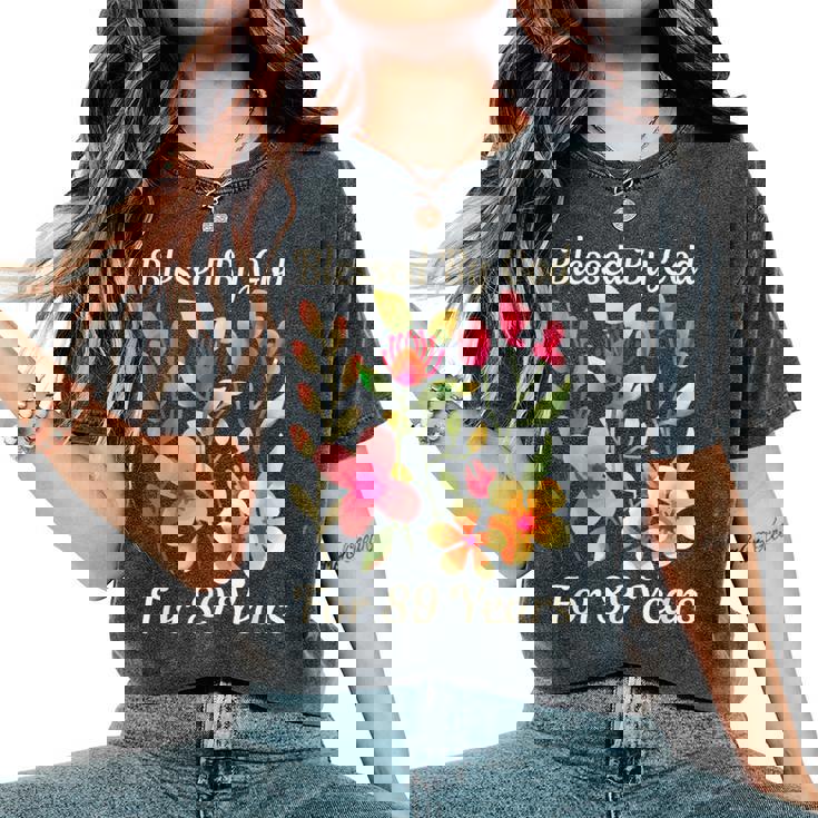 89歳 神様の祝福 可愛い庭の花 89歳の誕生日 レディースオーバーサイズコンフォートTシャツ 89歳 神様の祝福 可愛い庭の花 89歳の誕生日 レディースオーバーサイズコンフォートTシャツ