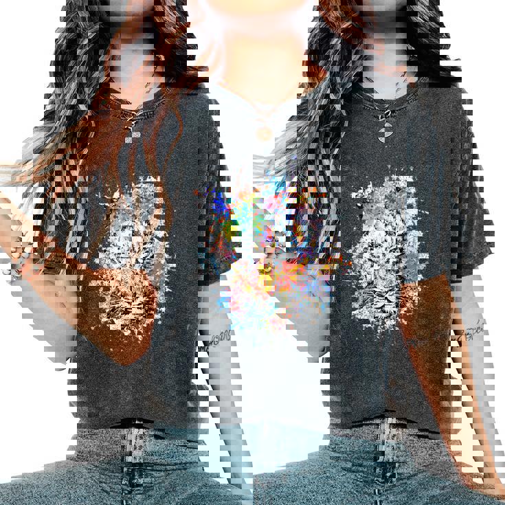 Beelegant 加熱虎 水彩画 面白い虎 レディースオーバーサイズコンフォートTシャツ