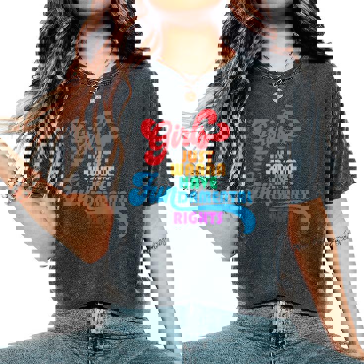 Girls Just Wanna Have Fundamental Rights カラフル レインボー レディースオーバーサイズコンフォートTシャツ