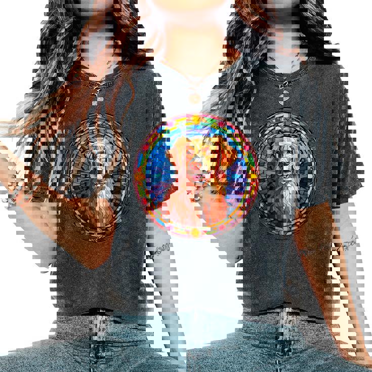 Novacotia Duck Tolling Retriever Toller Dog ステンドグラス レディースオーバーサイズコンフォートTシャツ Novacotia Duck Tolling Retriever Toller Dog ステンドグラス レディースオーバーサイズコンフォートTシャツ