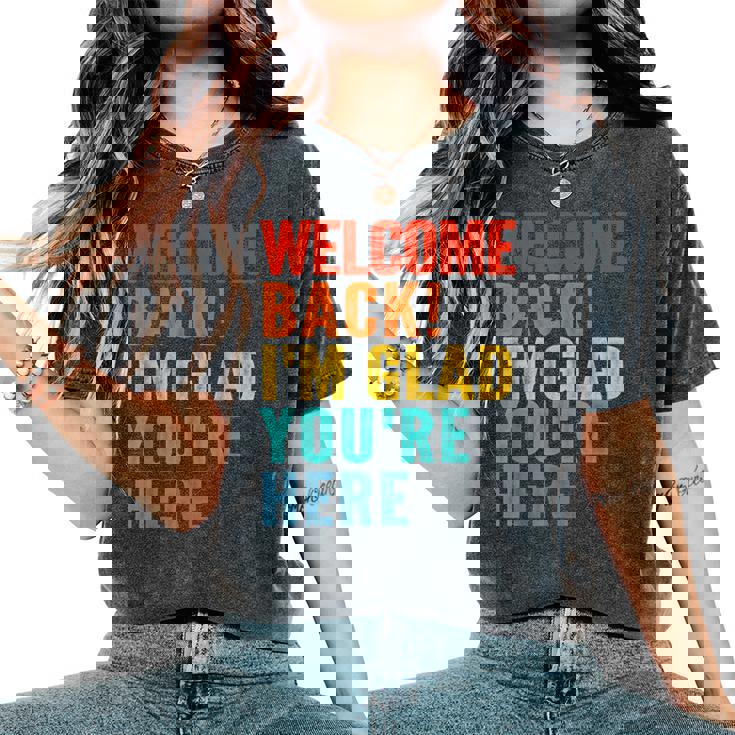 おかえりなさい、ここに来てくれて嬉しいです 男性 女性 子供 レディースオーバーサイズコンフォートTシャツ