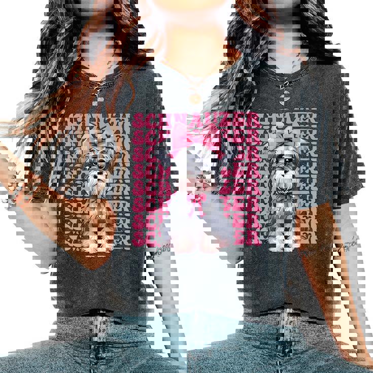 コケット リボン シュナウザー 女の子 犬 ママ 母の日 ピンク レディースオーバーサイズコンフォートTシャツ