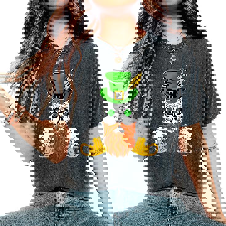 スカル 聖パトリックデー 洋服 ギフト 男性 女性 ビール 長袖tシャツ レディースオーバーサイズコンフォートTシャツ