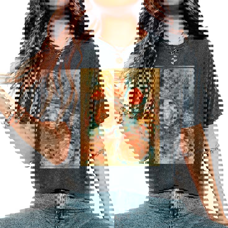 バラの花束 ルノワール 印象派 カラフル絵画 レディースオーバーサイズコンフォートTシャツ