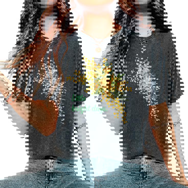 ミモザ 花柄 Little Bright Days ナチュラル 春カラー フラワーデザイン 長袖tシャツ レディースオーバーサイズコンフォートTシャツ