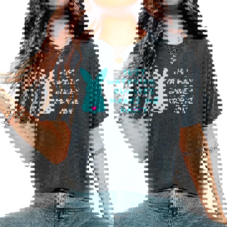 リサイズ ただうさぎを見てるだけで、幸せな気持ちになる Bunny Bunnies Rabit Happy うさぎ レディースオーバーサイズコンフォートTシャツ