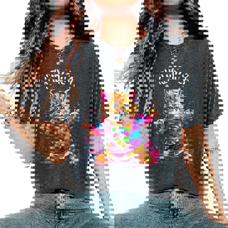 レベッカ 踊る子猫デザイン 女の子 名前 レベッカ レディースオーバーサイズコンフォートTシャツ