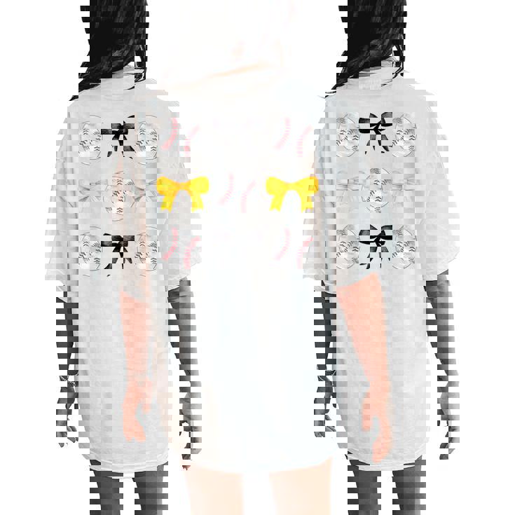 Baseballs Black & Yellow Bows Ball Mom School Pride Women's Oversized Comfort T-Shirt Back Print