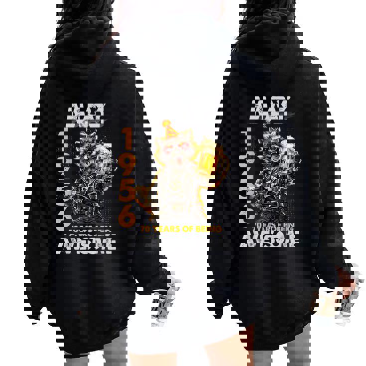 70Th Birthday Raccoon Beer May 1956Intage 70 Years Old レディース オーバーサイズ パーカー バックプリント