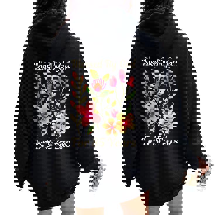85歳 神様の祝福 かわいい庭の花 85歳の誕生日 長袖tシャツ レディース オーバーサイズ パーカー バックプリント