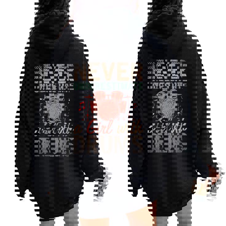 Baterista Instrumento Musical Chica Amante De La Batería Cuello Women Oversized Hoodie Back Print