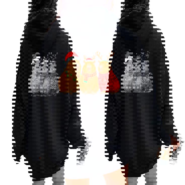 Capybara Christmas Tree Lights Reindeer Santa Hat Xmas Women Oversized Hoodie Back Print Capybara Christmas Tree Lights Reindeer Santa Hat Xmas Women Oversized Hoodie Back Print