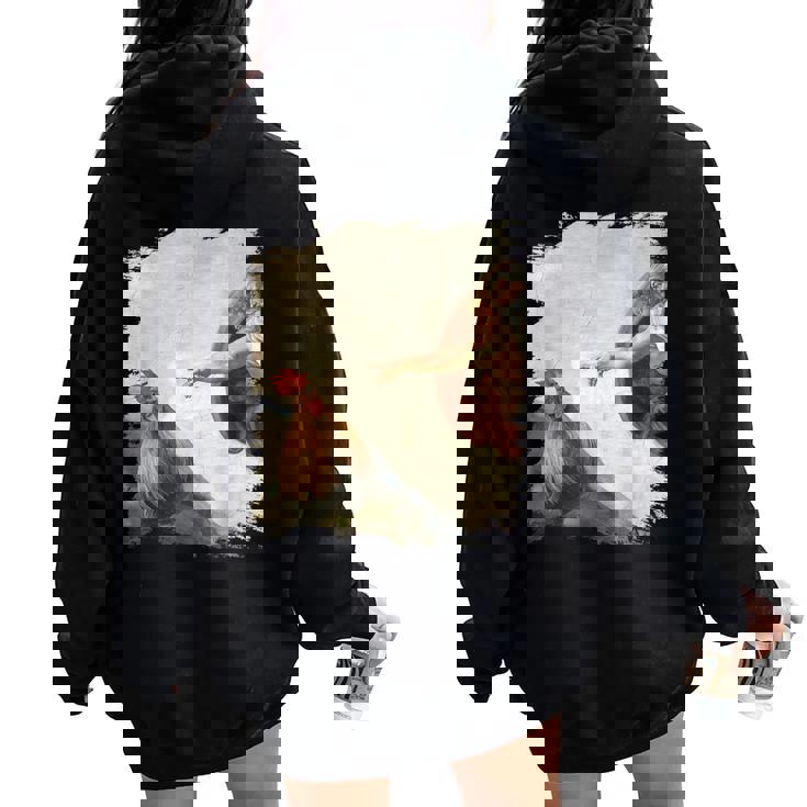 Creation Of Chicken Adam クラシック ミケランジェロ ニワトリ ファニー レディース オーバーサイズ パーカー バックプリント