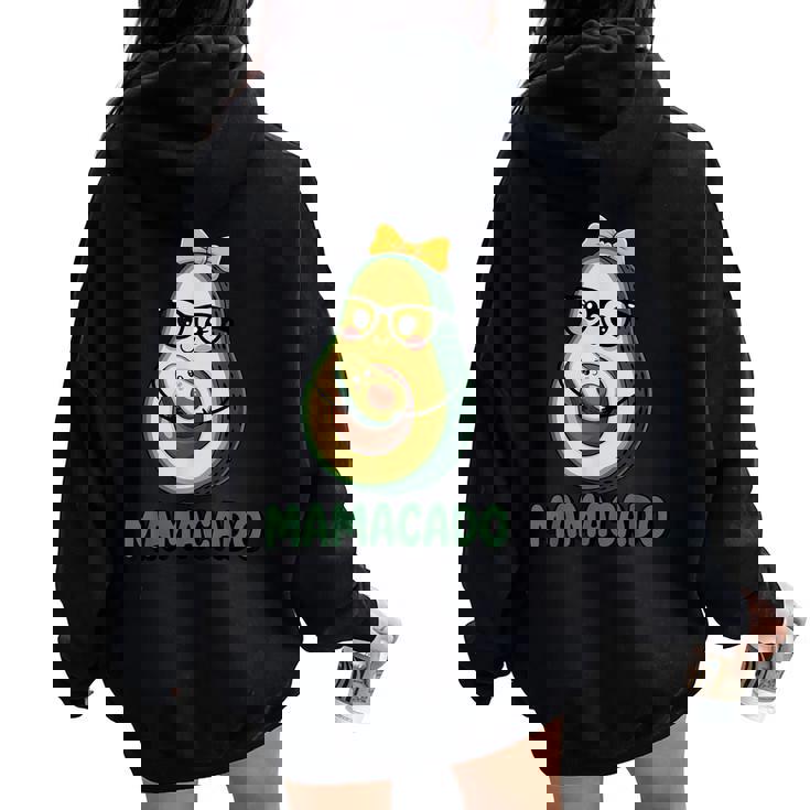 Mamacado Pregnant Avocado Mom Pun レディース オーバーサイズ パーカー バックプリント