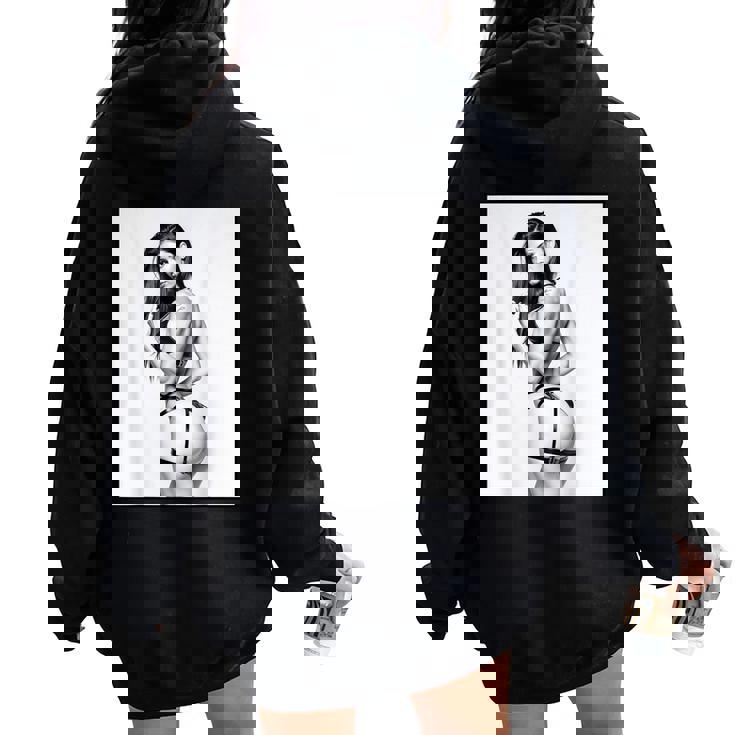 Hot Girl On 男性用 セクシー ブルネット ピンナップガール B&W レディース オーバーサイズ パーカー バックプリント