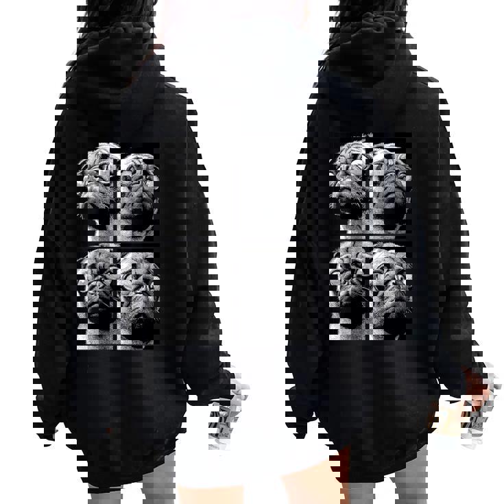 Hypnotic Pugs Weird Eyes Odd Weirdcore Spooky Halloween Dog Women Oversized Hoodie Back Print