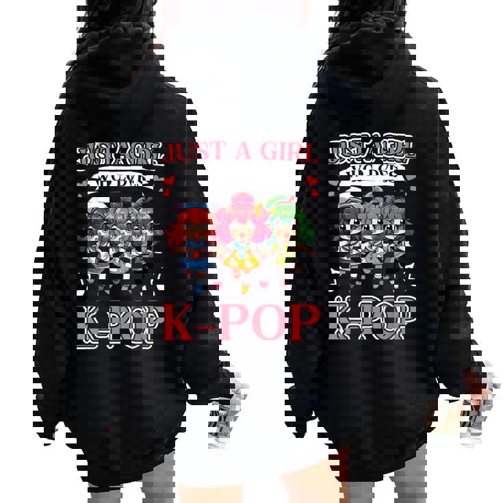 Just A Girl Who Loves K-Pop Fan Korean Music Finger Heart Women Oversized Hoodie Back Print
