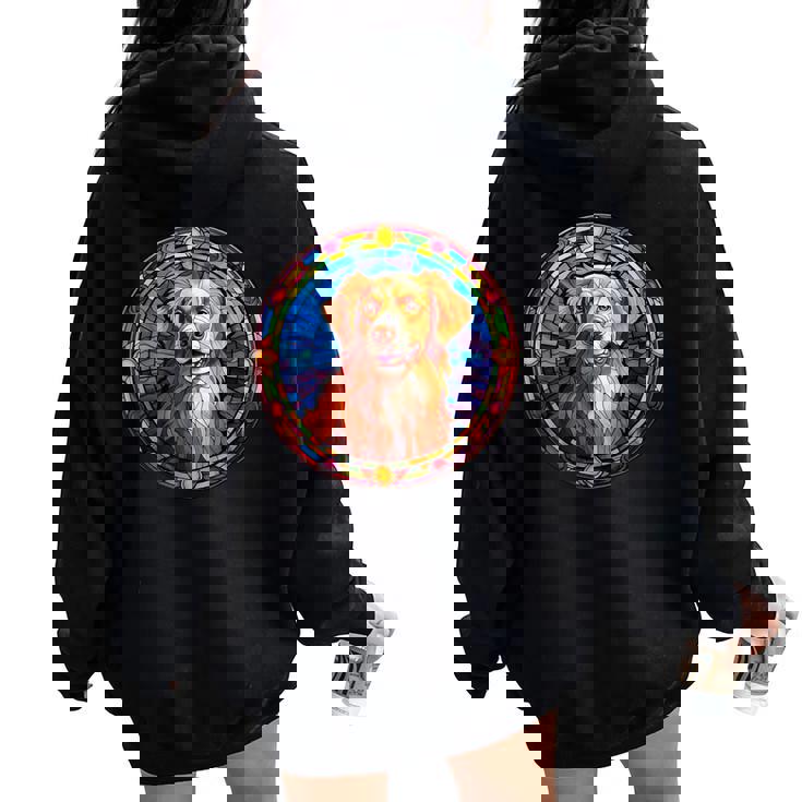 Novacotia Duck Tolling Retriever Toller Dog ステンドグラス レディース オーバーサイズ パーカー バックプリント