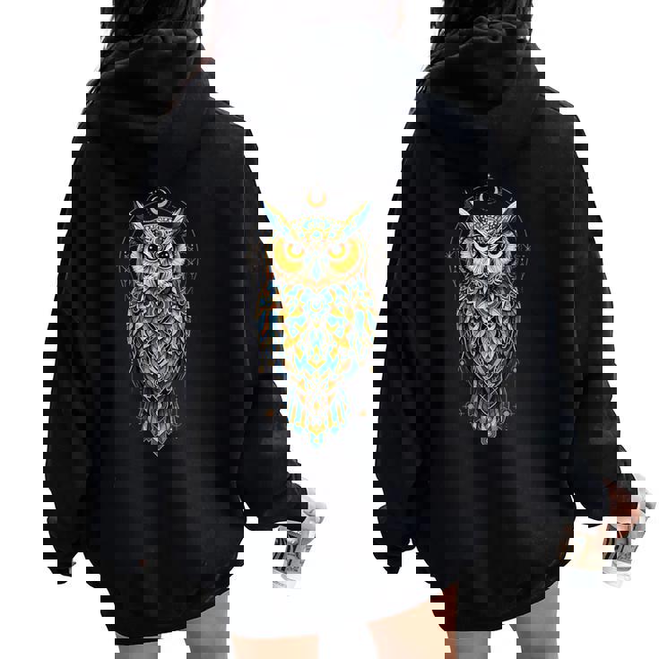 Owl Lover Boho Bird Lover Wildlife Biology Bird Watching Women Oversized Hoodie Back Print