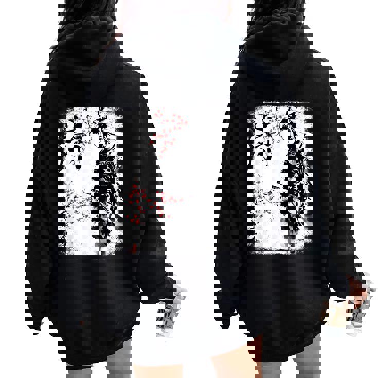 Samurai Giraffe Ninja Budo Japan Worrior Cherry Blosson レディース オーバーサイズ パーカー バックプリント