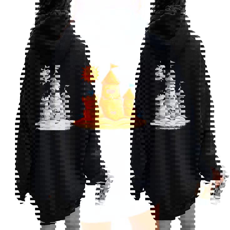 Smiling Sun And Sandcastle Adventure Women Oversized Hoodie Back Print